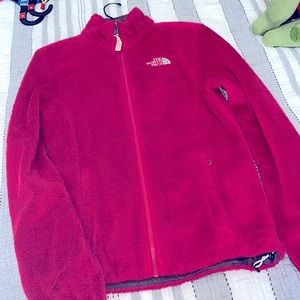 Fuzzy pink north face jacket
